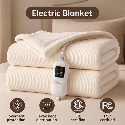 Full Size Heated Electric Blanket 72” x 84” – Washable Flannel Heating Blanket Warmer, Cream