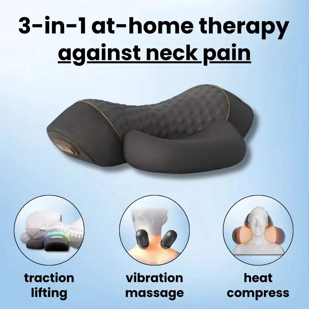 Cosseal-3-In-1 Neck Massager Cervical Pillow Hot Compress Vibration Massage Neck Traction Relax Pillow Spine Support Massager