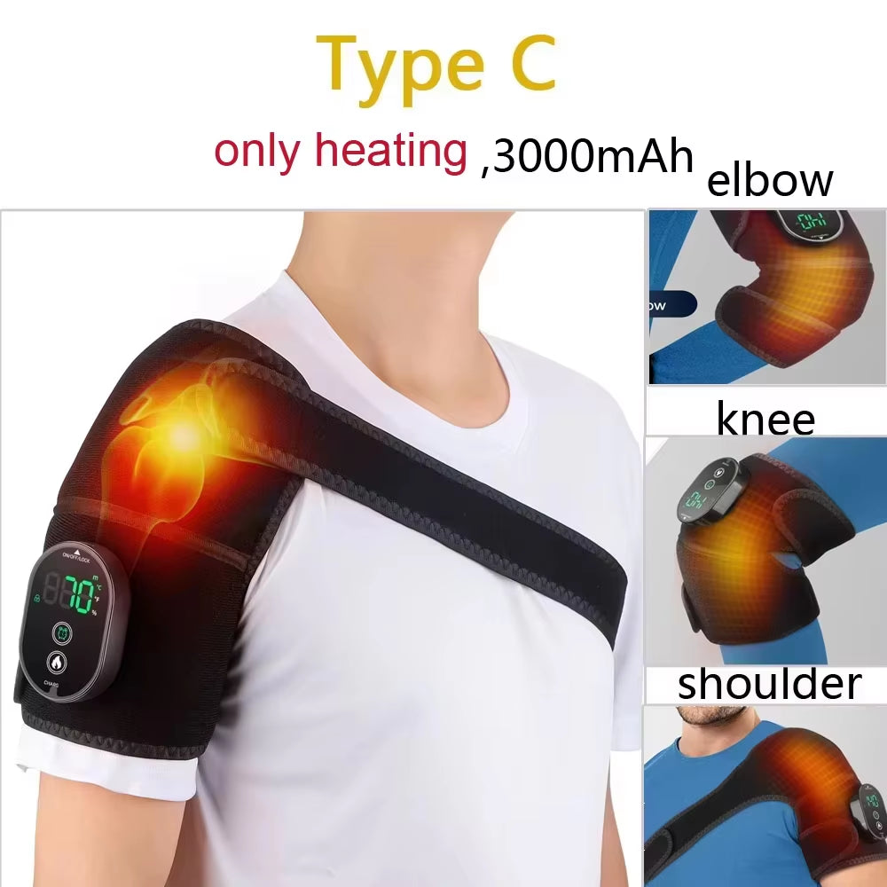 Electric Heating Shoulder Massager Vibration Shoulder Knee Brace 2 in 1 Massage Blets Warmer Heated Muscle Relax Pads